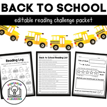Load image into Gallery viewer, Editable Reading Log: Back to School Books for Kids with Parent Handout
