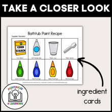 Load image into Gallery viewer, Image of ingredient task cards: "Ingredient task cards for making homemade washable bathtub paints.