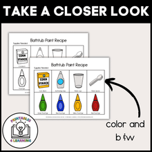 Load image into Gallery viewer, Image of color and blackline versions: "Image of DIY Bathtub Paint Visual Recipe Kit displaying both color and blackline printed versions side by side.
