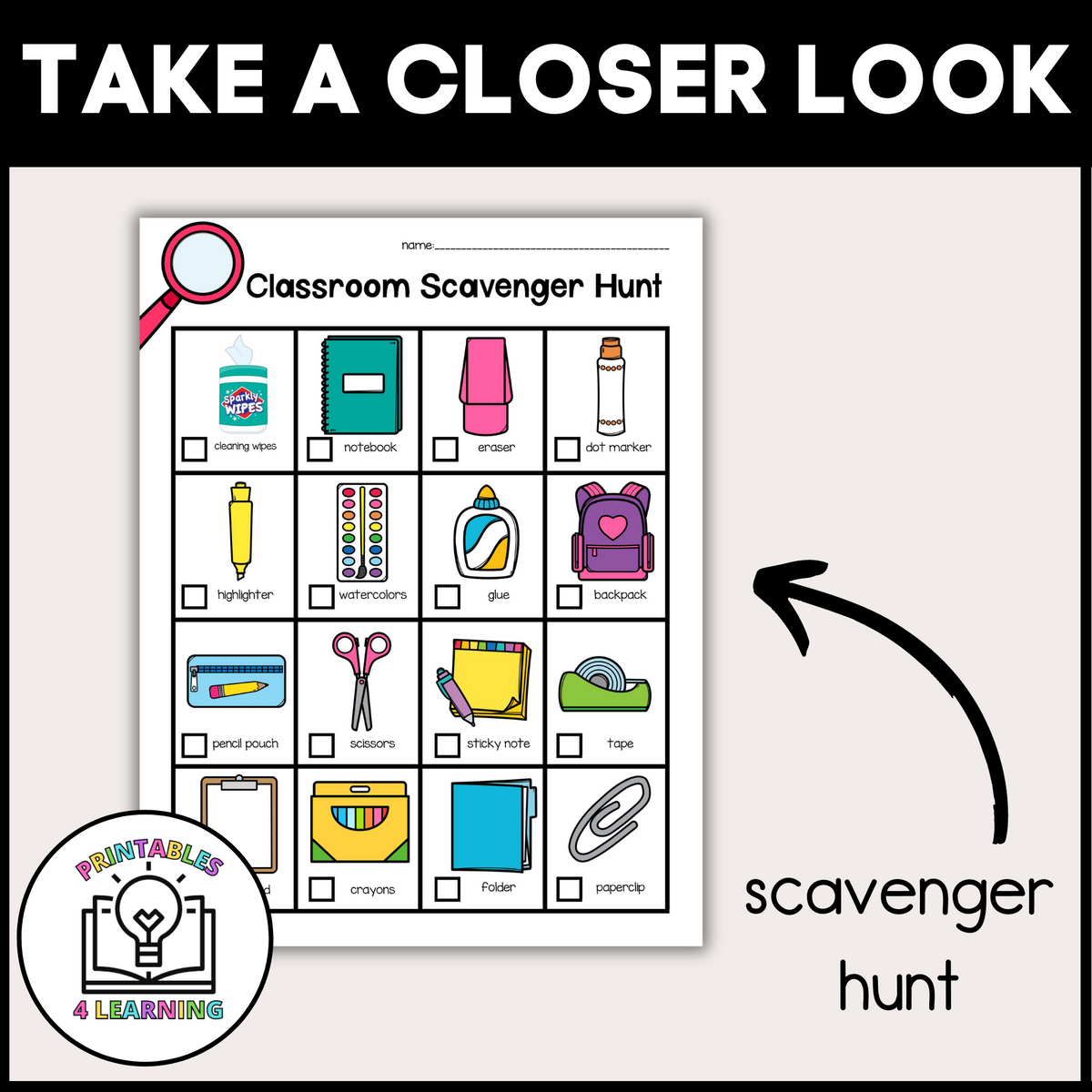 Classroom Scavenger Hunt Packet Printables 4 Learning