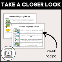 Load image into Gallery viewer, Visual Recipe: "Visual recipe for Dandelion Playdough, illustrating step-by-step instructions for creating homemade playdough.