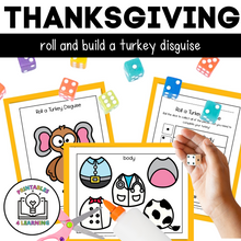 Load image into Gallery viewer, Roll and Build a Turkey in Disguise | Cut and Paste Thanksgiving Activity