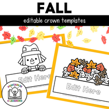 Load image into Gallery viewer, featured product image showing the fall editable crown templates printed out and colored in.