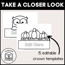 Load image into Gallery viewer, product image showing that there are 15 different options to choose from in the fall editable crown templates packet.