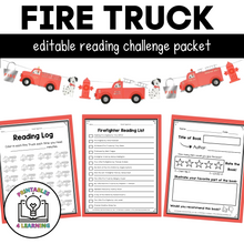 Load image into Gallery viewer, Editable Reading Log: Firefighter and Fire Truck Books for Kids with Parent Handout
