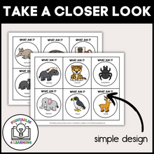 Load image into Gallery viewer, product image that shows the simple design of the PDF who am I headband game - grassland animals.