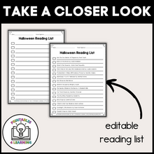 Load image into Gallery viewer, Editable Reading Log: Halloween Books for Kids with Parent Handout