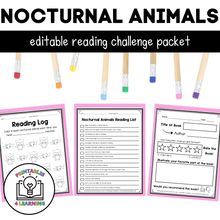 Load image into Gallery viewer, Editable Reading Log: Nocturnal Animal Books for Kids with Parent Handout