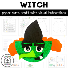 Load image into Gallery viewer, Witch Paper Plate Craft with Visual Instructions