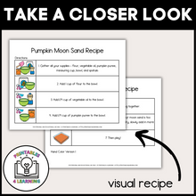 Load image into Gallery viewer, Visual Recipe: "Visual recipe for Pumpkin Moon Sand, illustrating step-by-step instructions with engaging images for easy following.
