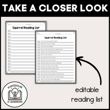 Load image into Gallery viewer, Editable Reading Log: Squirrel Books for Kids with Parent Handout