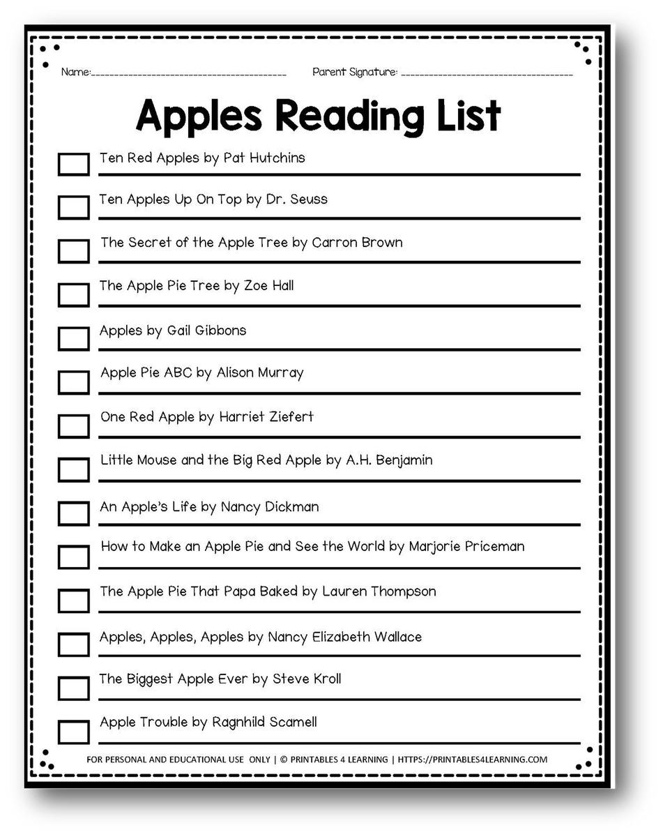 Editable Reading Log Apple Books for Kids with Parent Handout