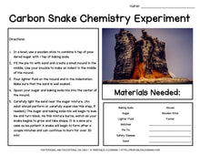 Load image into Gallery viewer, Carbon Sugar Snake Science Experiment: Chemical Reactions - Printables 4 Learning
