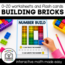 Load image into Gallery viewer, 0-20 Numbers Building Brick Worksheets and Flash Cards
