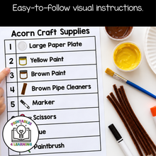Load image into Gallery viewer, Acorn Paper Plate Craft with Visual Instructions
