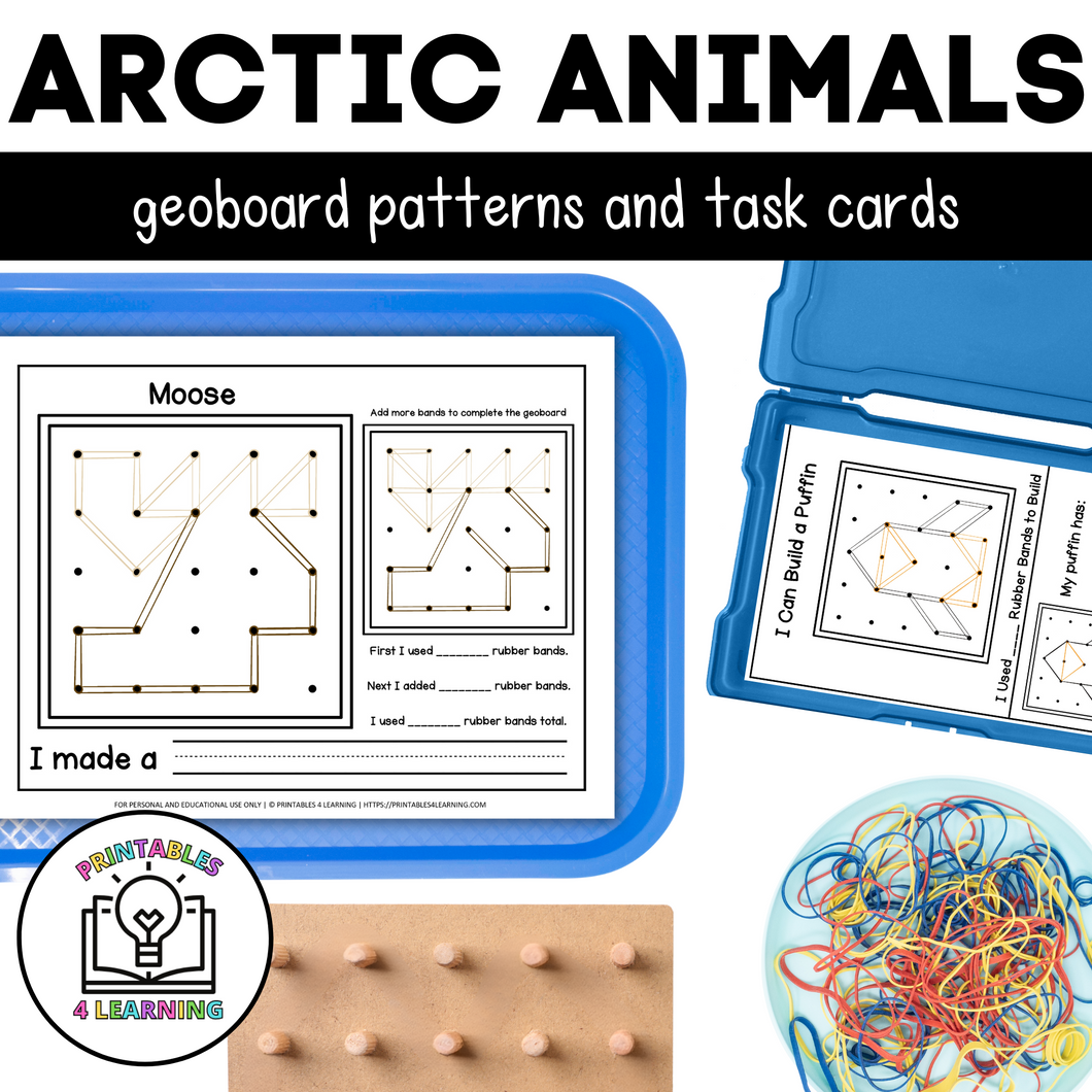 Arctic Animal Geoboards | Task Cards and Full Mat Geoboard Activities