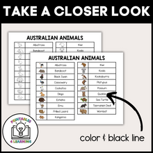 Load image into Gallery viewer, product image for the printable who am I headbands game that shows the australian animal vocabulary list.
