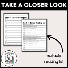 Load image into Gallery viewer, Editable Reading Log: Back to School Books for Kids with Parent Handout
