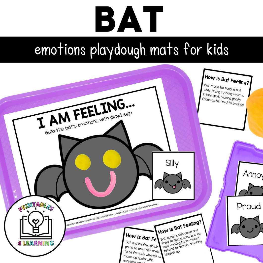 Bat Emotions Playdough Mats - Halloween SEL Activity & Emotion Playdough Mats