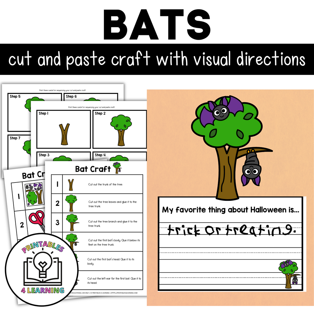 Halloween Bat Cut and Paste Craft with Visual Directions