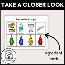 Load image into Gallery viewer, Image of ingredient task cards: &quot;Ingredient task cards for making homemade washable bathtub paints.
