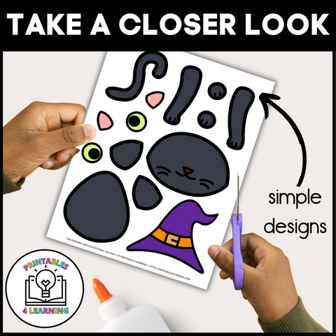 Black Cat Halloween Cut and Paste Craft with Visual Directions