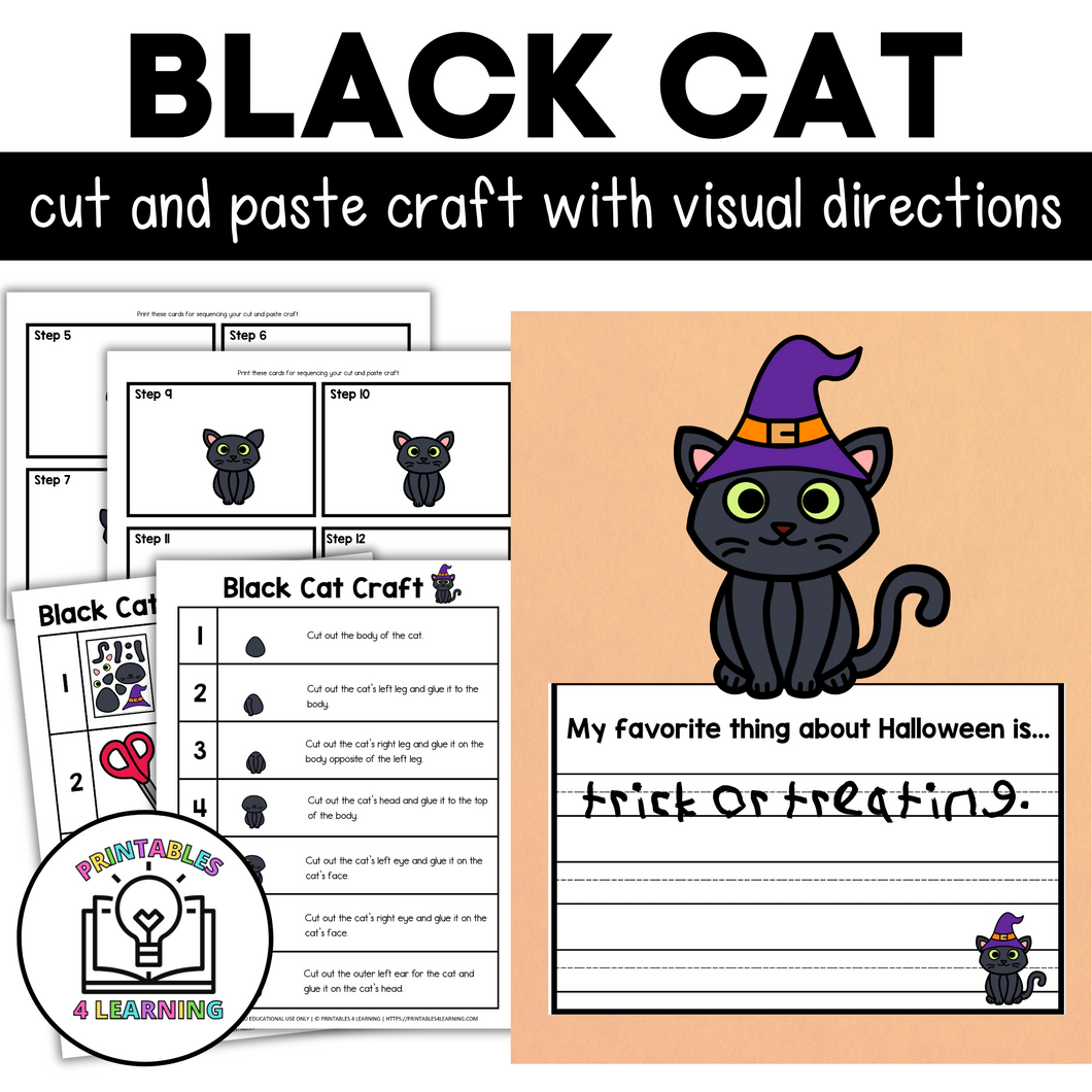 Black Cat Halloween Cut and Paste Craft with Visual Directions