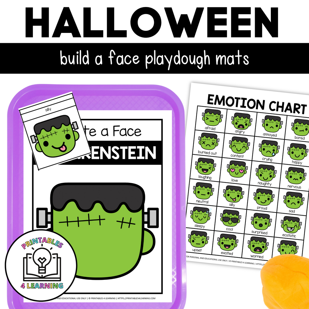 Halloween Build-a-Face Playdough Mats with Emotion Flashcards