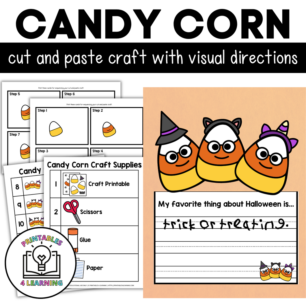 Halloween Candy Corn Cut and Paste Craft with Visual Directions