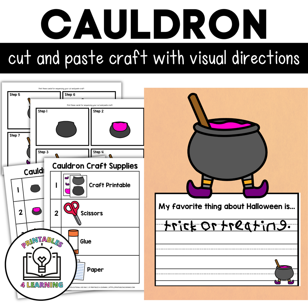 Halloween Cauldron Cut and Paste Craft with Visual Directions