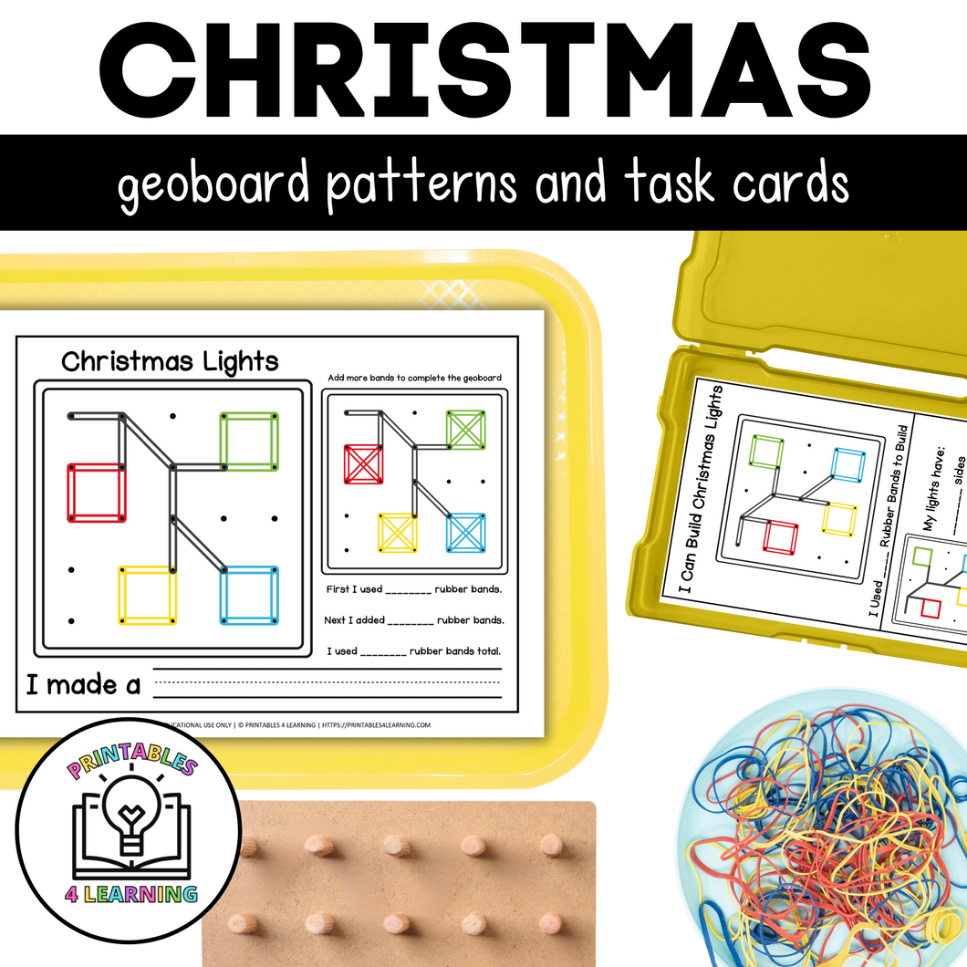 Christmas Geoboards | Task Cards and Full Mat Geoboard Activities