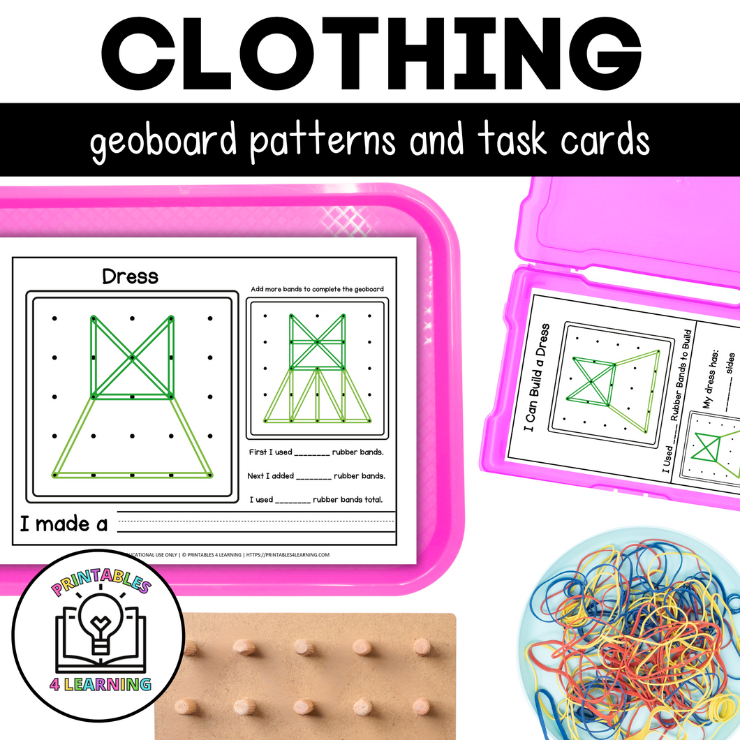 Clothing Geoboards | Task Cards and Full Mat Geoboard Activities