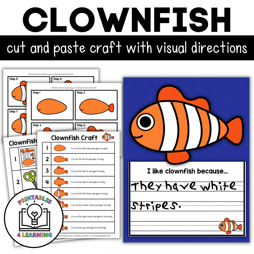Clownfish Cut and Paste Craft with Visual Directions