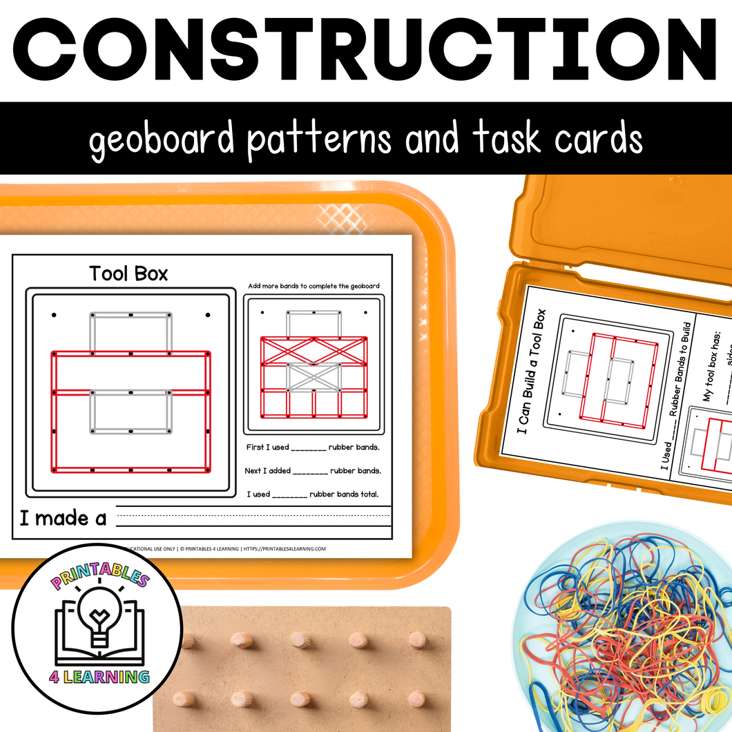 Construction Geoboards | Task Cards and Full Mat Geoboard Activities