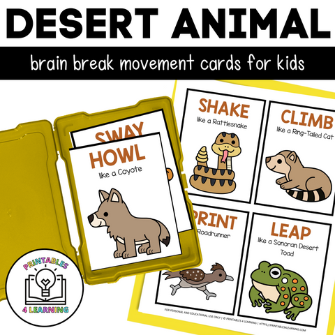 Desert Animal Movement Cards for Brain Break Activities
