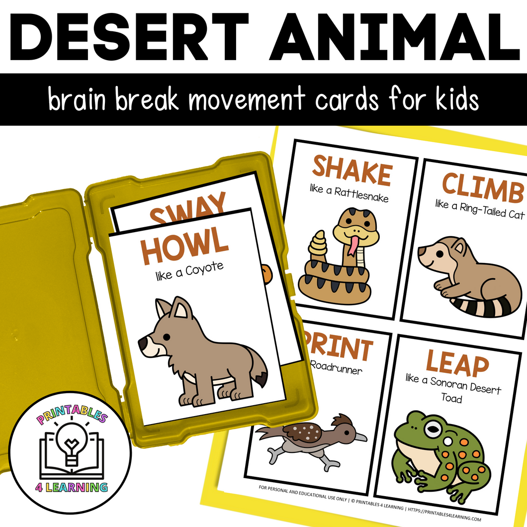 Desert Animal Movement Cards for Brain Break Activities