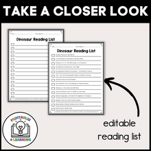 Load image into Gallery viewer, Editable Reading Log: Dinosaur Books for Kids with Parent Handout
