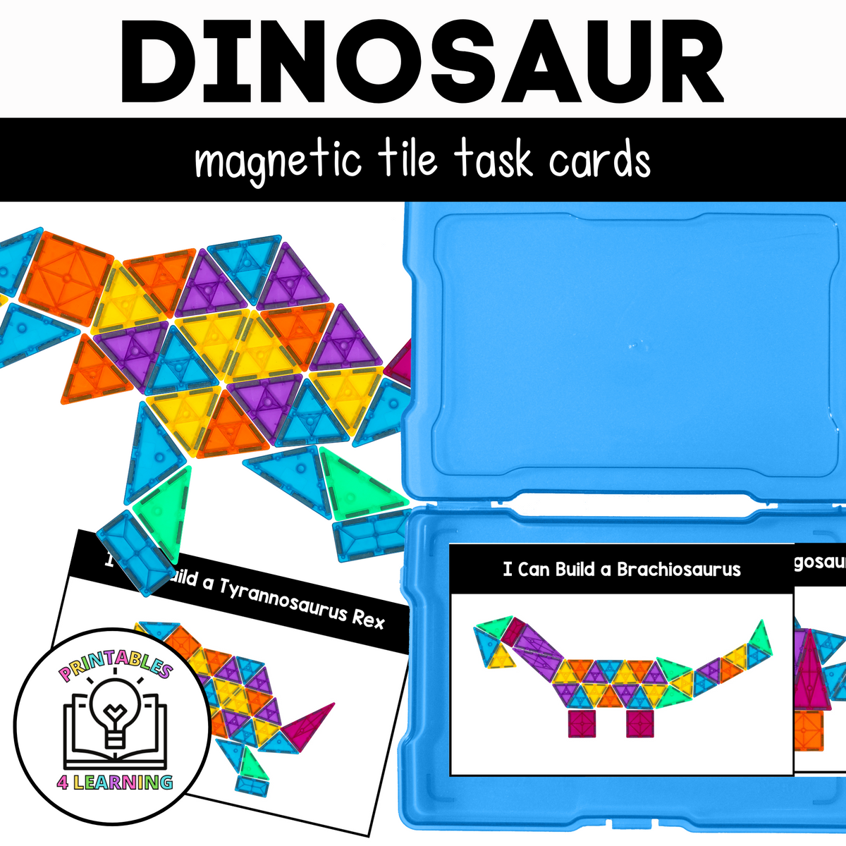 Dinosaur Magnetic Tile Task Cards – Printables 4 Learning