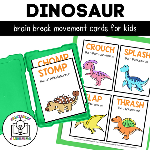 Dinosaur Movement Cards for Brain Break Activities