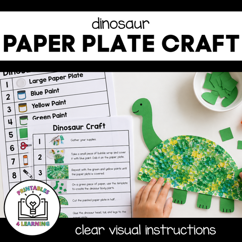 Dinosaur Paper Plate Craft with Visual Instructions