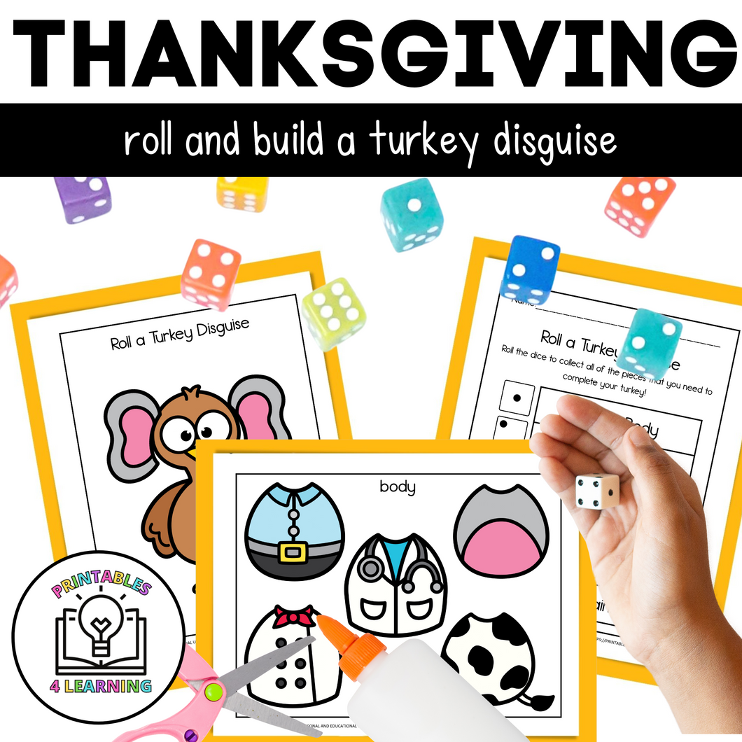 Roll and Build a Turkey in Disguise | Cut and Paste Thanksgiving Activity