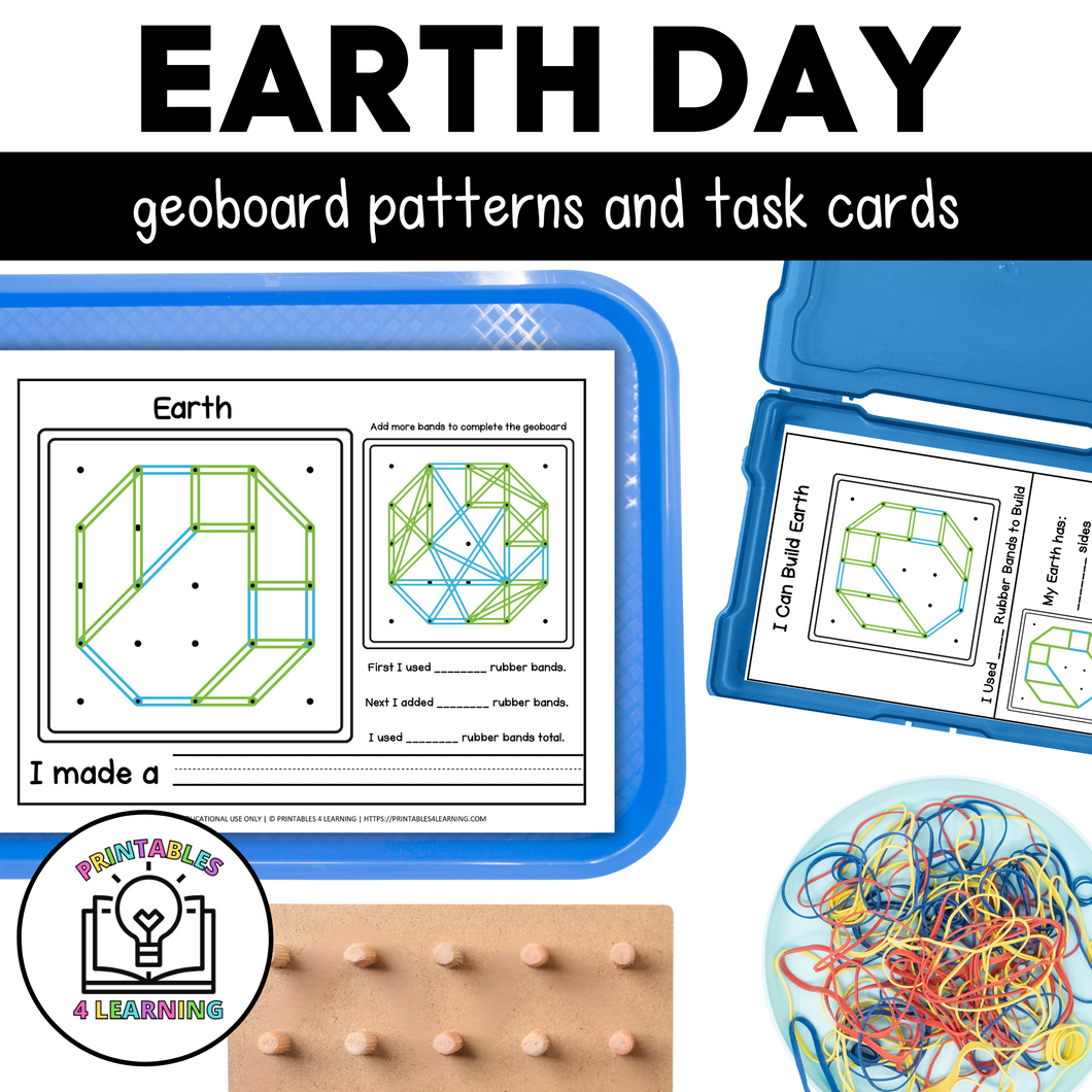 Earth Day Geoboards | Task Cards and Full Mat Geoboard Activities