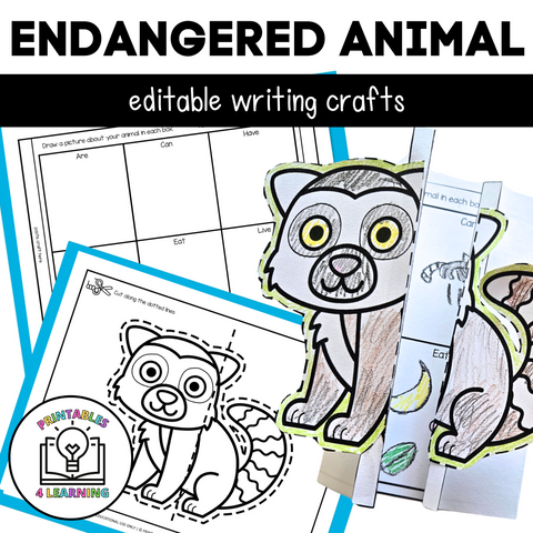 Editable Endangered Animal Writing Crafts