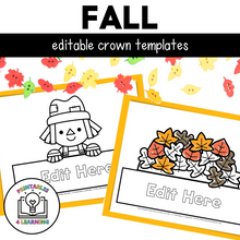 Load image into Gallery viewer, featured product image showing the fall editable crown templates printed out and colored in.
