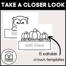 Load image into Gallery viewer, product image showing that there are 15 different options to choose from in the fall editable crown templates packet.
