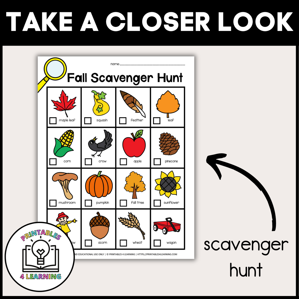Fall Scavenger Hunt Packet Printables 4 Learning