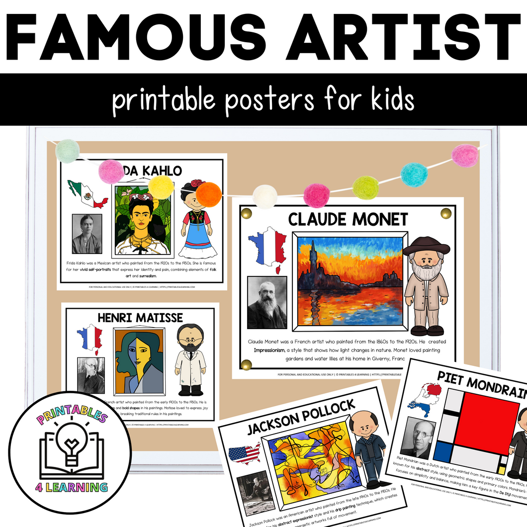 Printable Famous Artists Classroom Posters