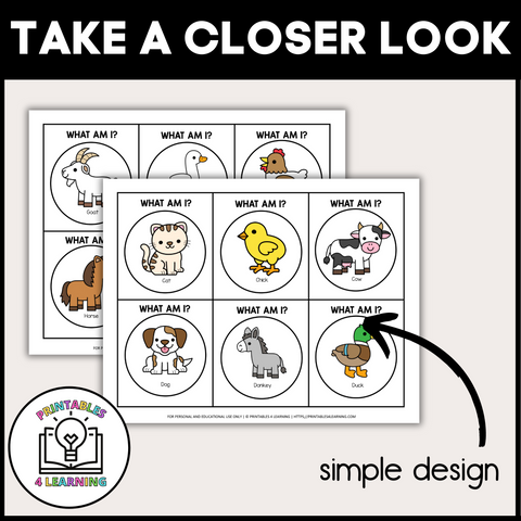 product image of the Who Am I? farm animal headband game that shows the simple design of the PDF.