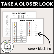 Load image into Gallery viewer, product image for the printable who am I headband game that shows the farm vocabulary page.
