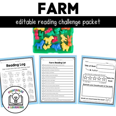 Editable Reading Log: Farm Books for Kids with Parent Handout